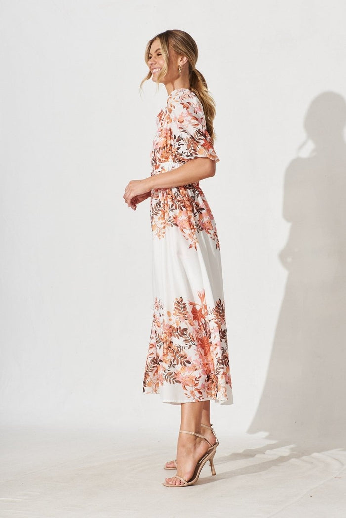 Camilla Maxi Dress In White With Rust And Pink Floral - St Frock (Dev)
