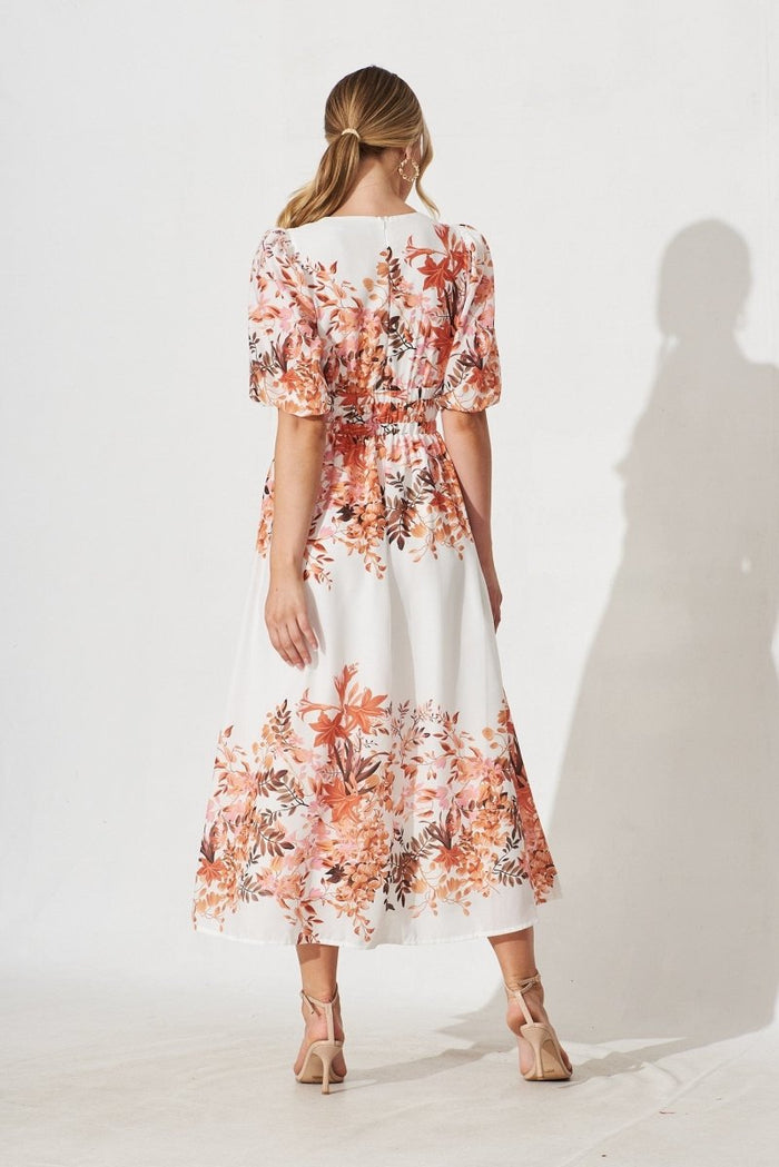 Camilla Maxi Dress In White With Rust And Pink Floral - St Frock (Dev)