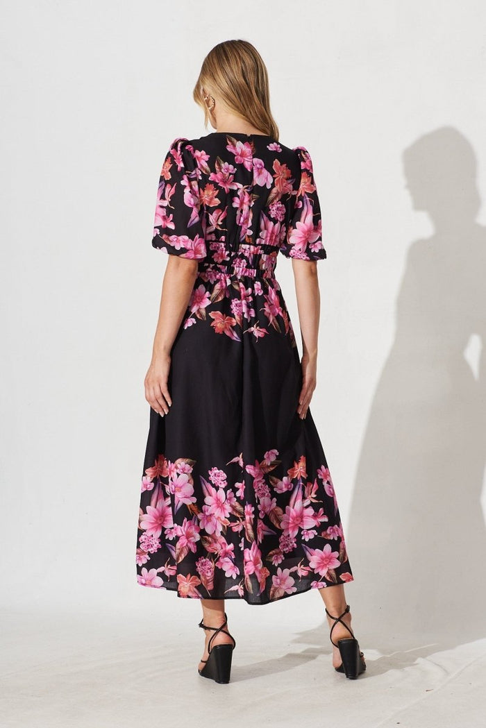 Camilla Maxi Dress In Black With Purple Floral - St Frock (Dev)