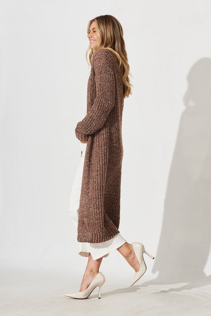 Marilla Knit Cardigan In Brown Marle Wool Blend - side