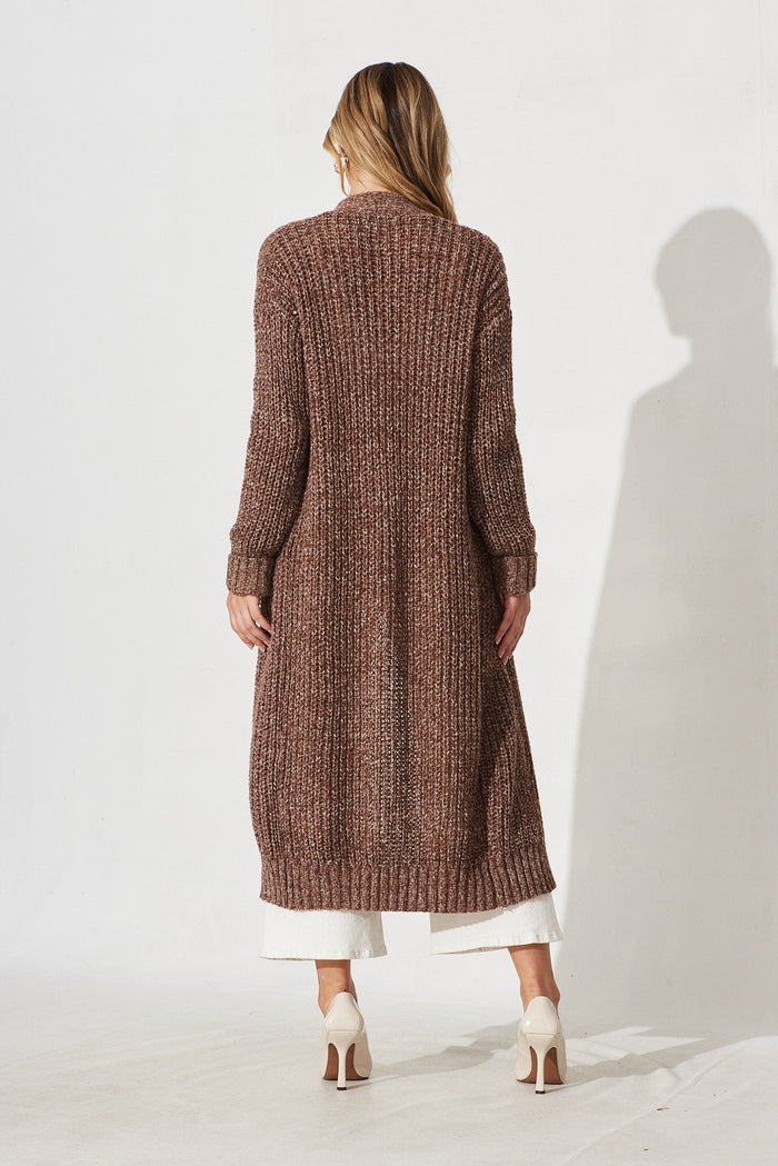 Marilla Knit Cardigan In Brown Marle Wool Blend - back