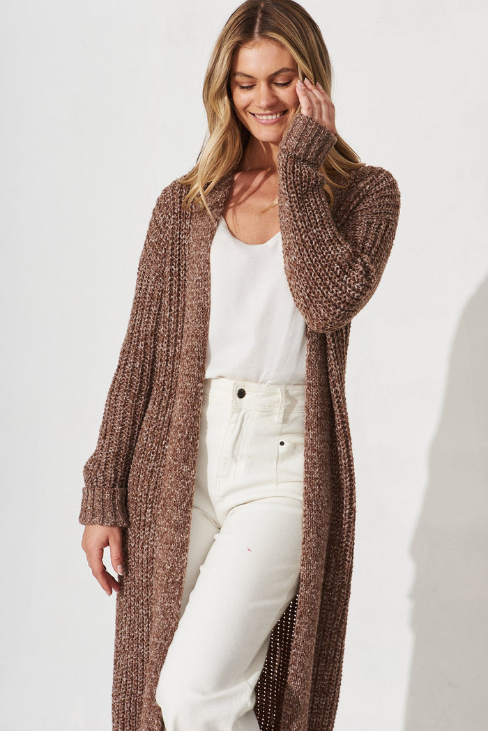 Marilla Knit Cardigan In Brown Marle Wool Blend - front
