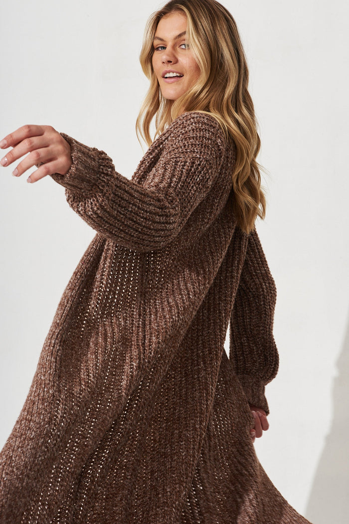 Marilla Knit Cardigan In Brown Marle Wool Blend - detail