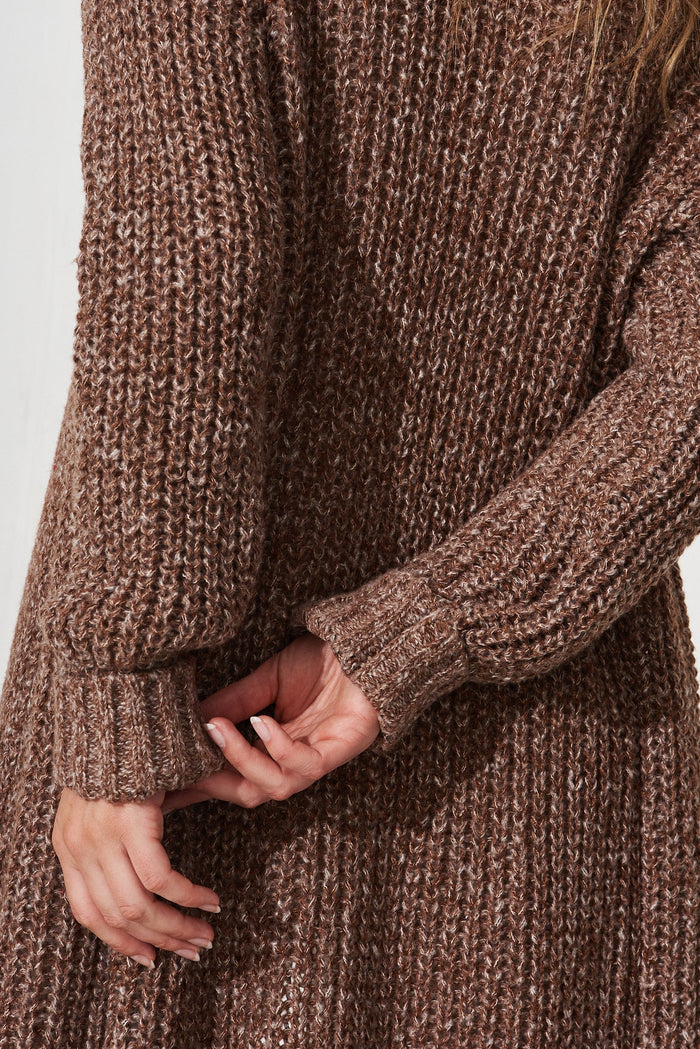 Marilla Knit Cardigan In Brown Marle Wool Blend - detail