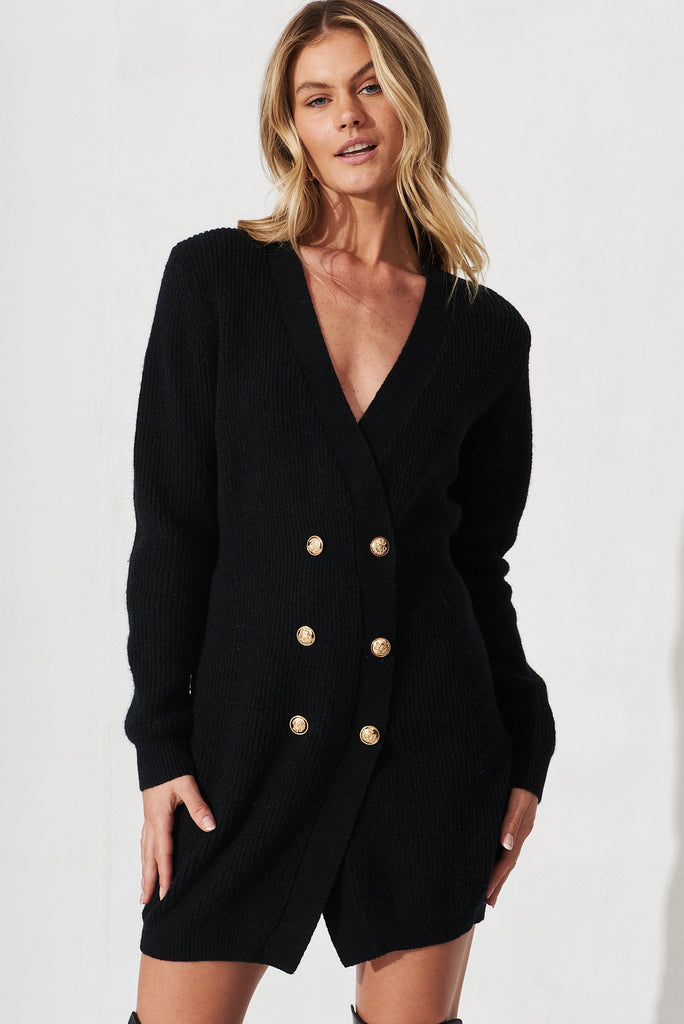 Lily Knit Dress In Black Cotton Blend - front