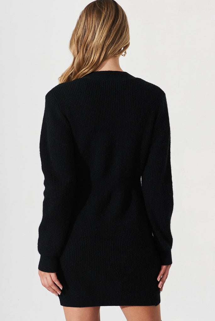 Lily Knit Dress In Black Cotton Blend - back