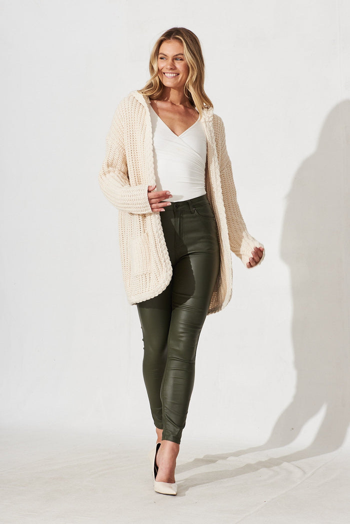 Trade In Knit Cardigan In Beige Wool Blend - full length