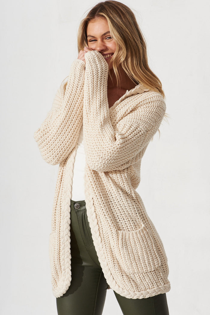 Trade In Knit Cardigan In Beige Wool Blend - front
