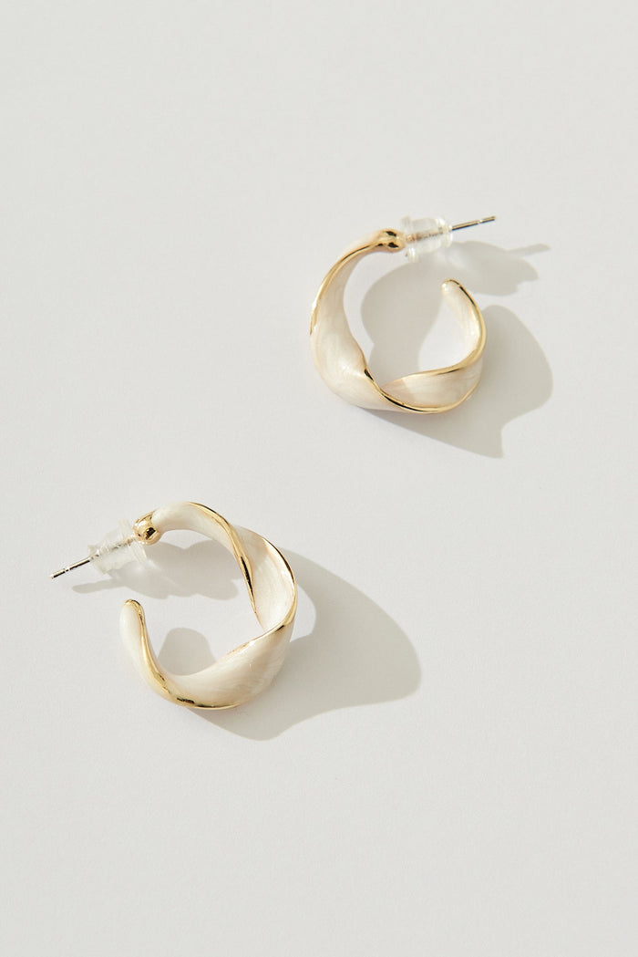 August + Delilah Colmar Hoop Earrings In White With Gold - flatlay
