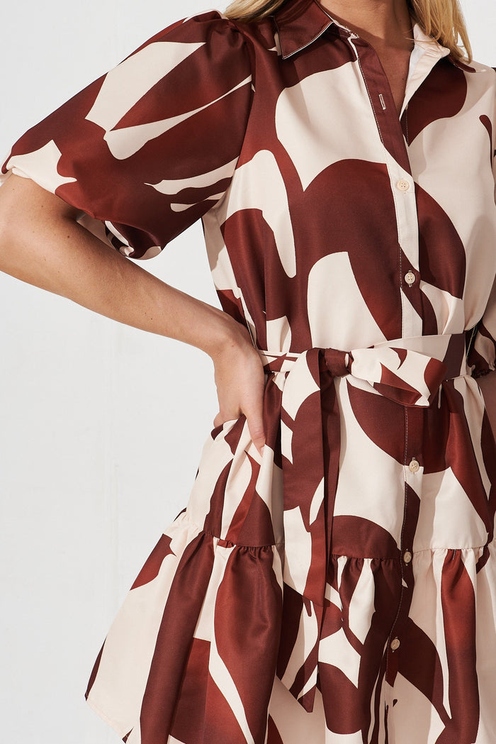 Fione Shirt Dress In Beige With Mocha Floral - detail