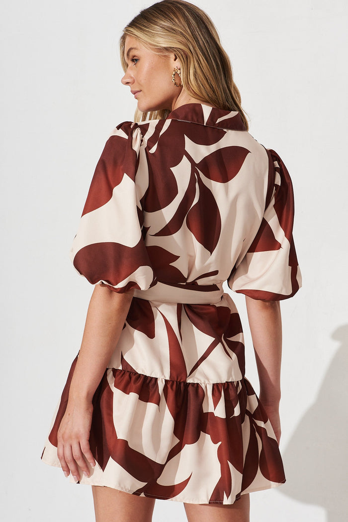 Fione Shirt Dress In Beige With Mocha Floral - back