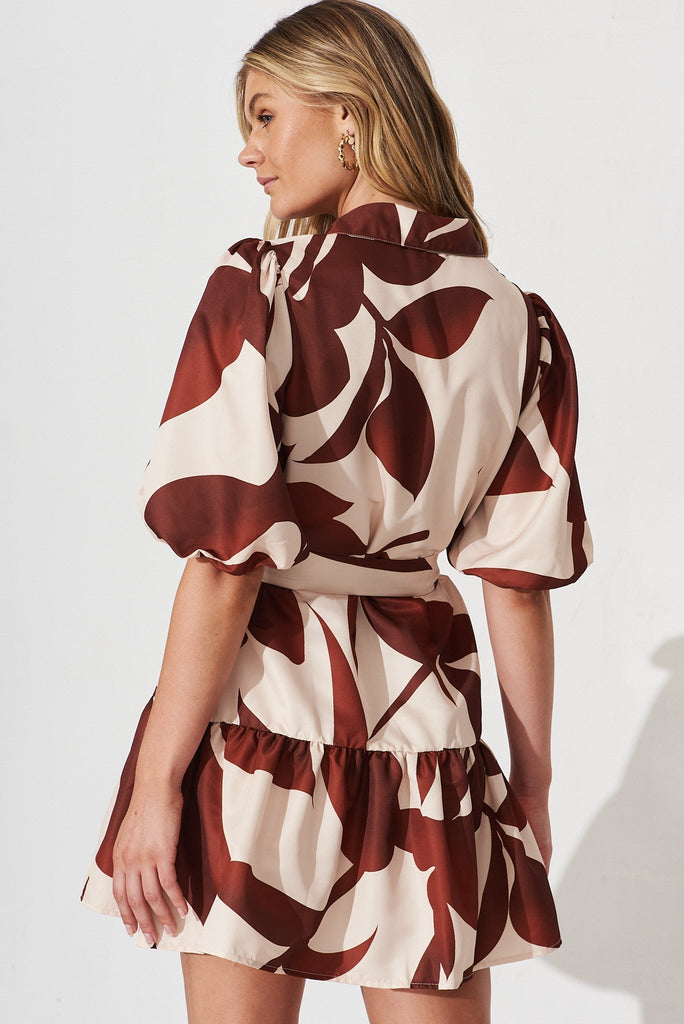 Fione Shirt Dress In Beige With Mocha Floral - back