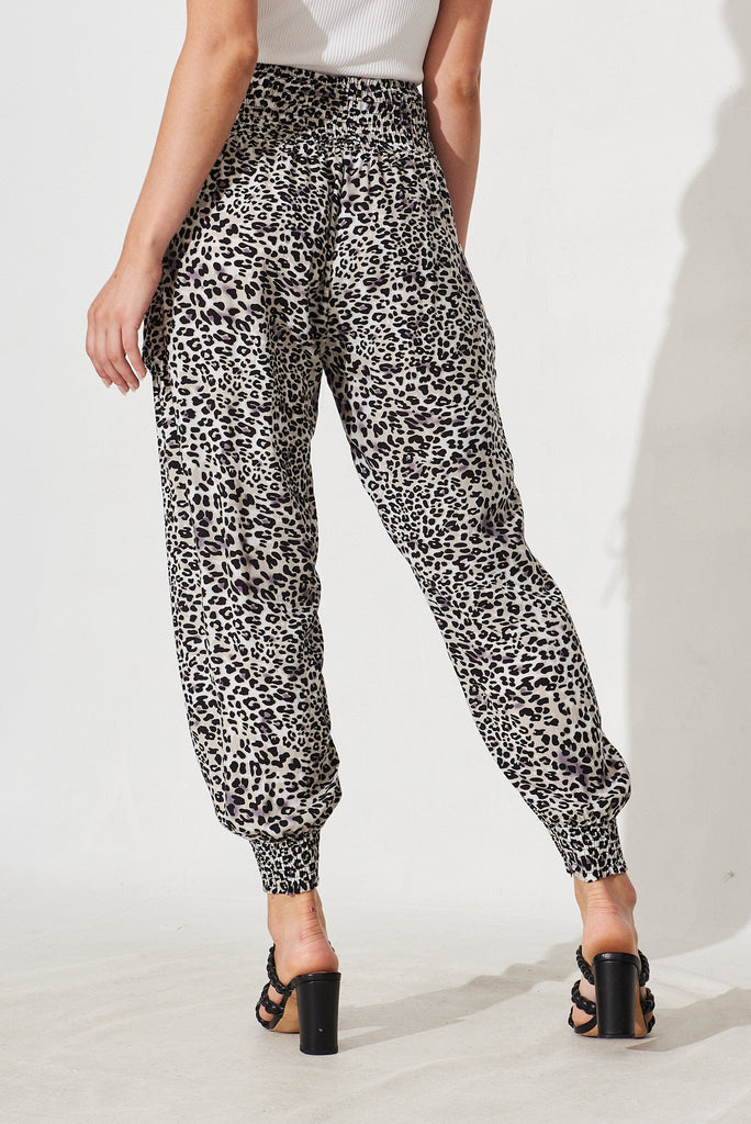Gabby Lounge Pants In Beige With Leopard Print - back