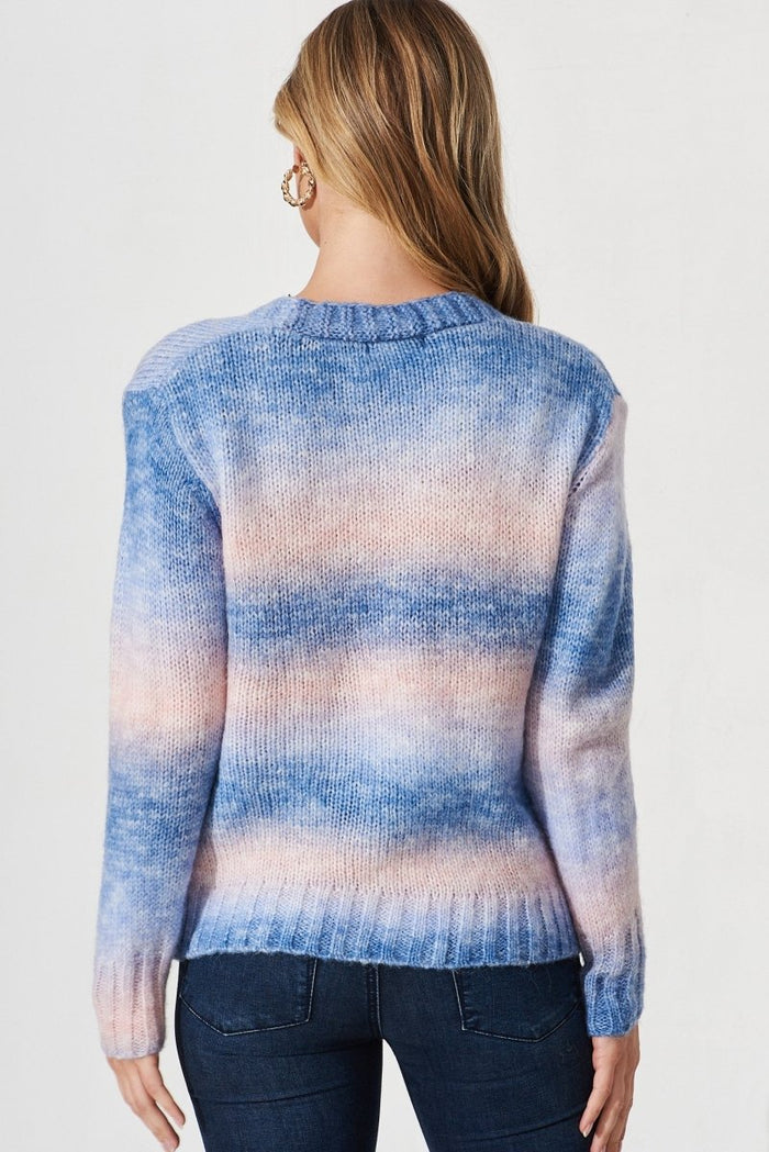 Bluestar Knit Cardigan In Blue With Pink Wool Blend - St Frock (Dev)