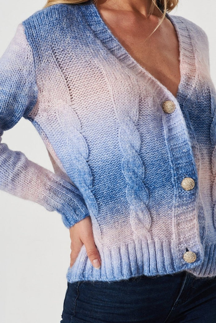 Bluestar Knit Cardigan In Blue With Pink Wool Blend - St Frock (Dev)
