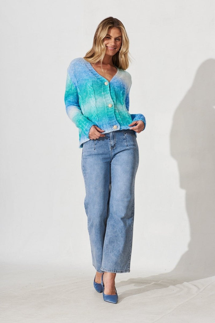 Bluestar Knit Cardigan In Mint With Blue Wool Blend - St Frock (Dev)