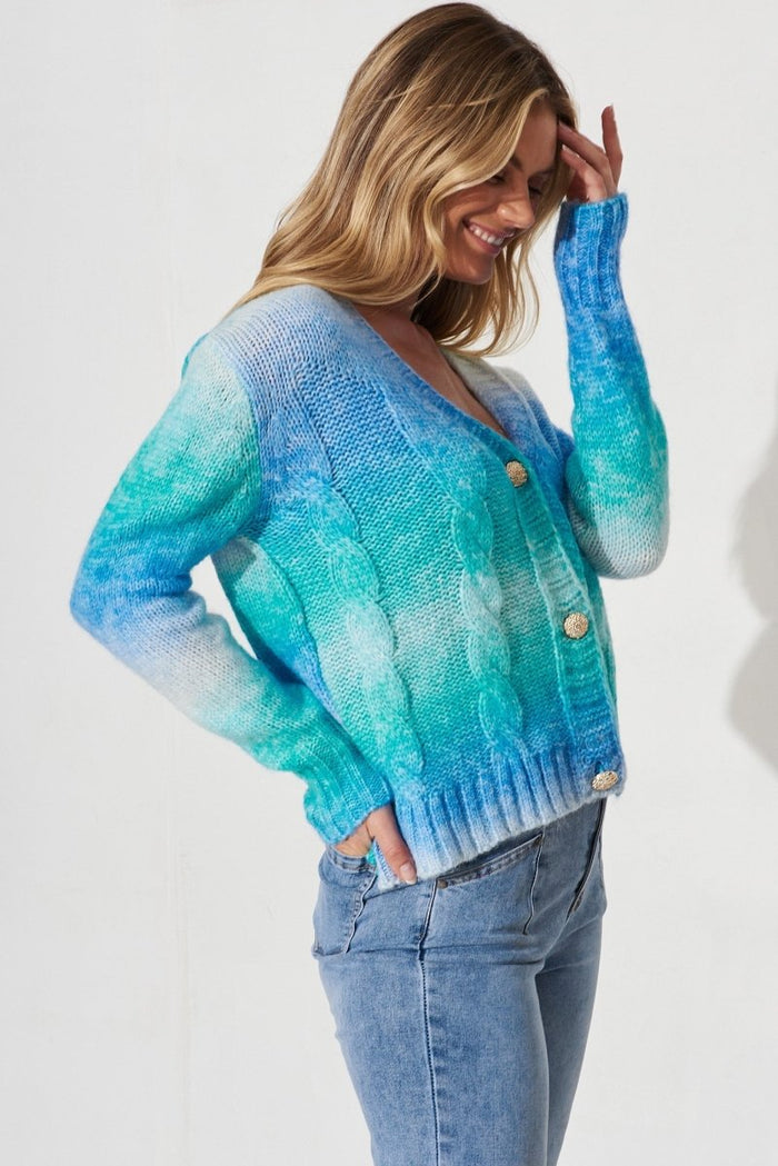 Bluestar Knit Cardigan In Mint With Blue Wool Blend - St Frock (Dev)