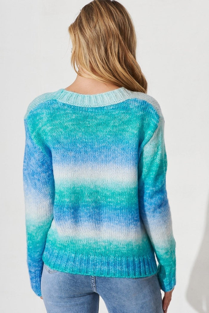 Bluestar Knit Cardigan In Mint With Blue Wool Blend - St Frock (Dev)