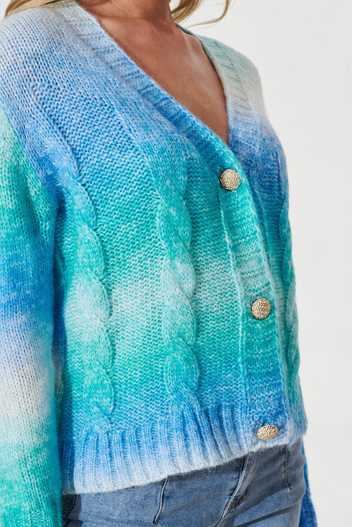 Bluestar Knit Cardigan In Mint With Blue Wool Blend - St Frock (Dev)