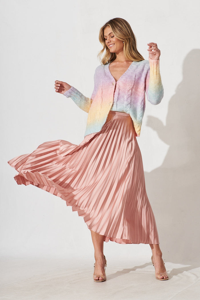 Bluestar Knit Cardigan In Rainbow Multi Wool Blend - full length