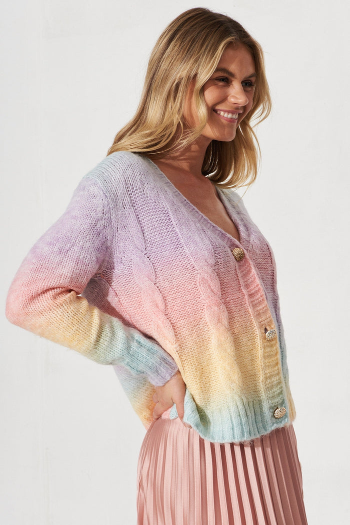 Bluestar Knit Cardigan In Rainbow Multi Wool Blend - side