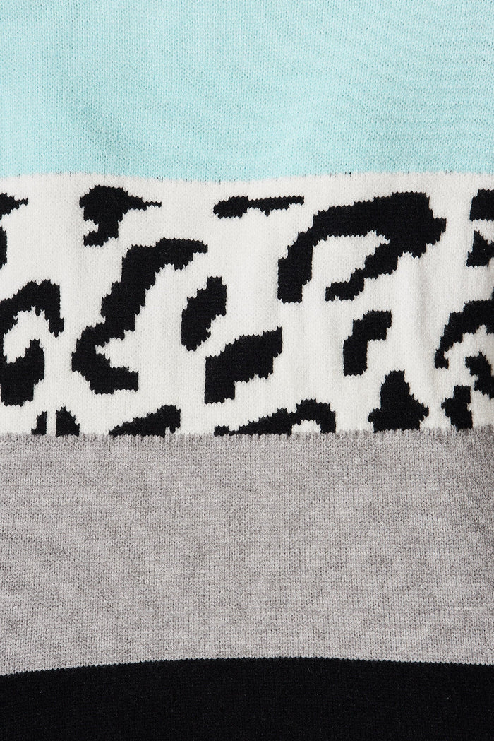 Lotte Colourblock Knit In Light Blue And Grey With Leopard Print Wool Blend - fabric