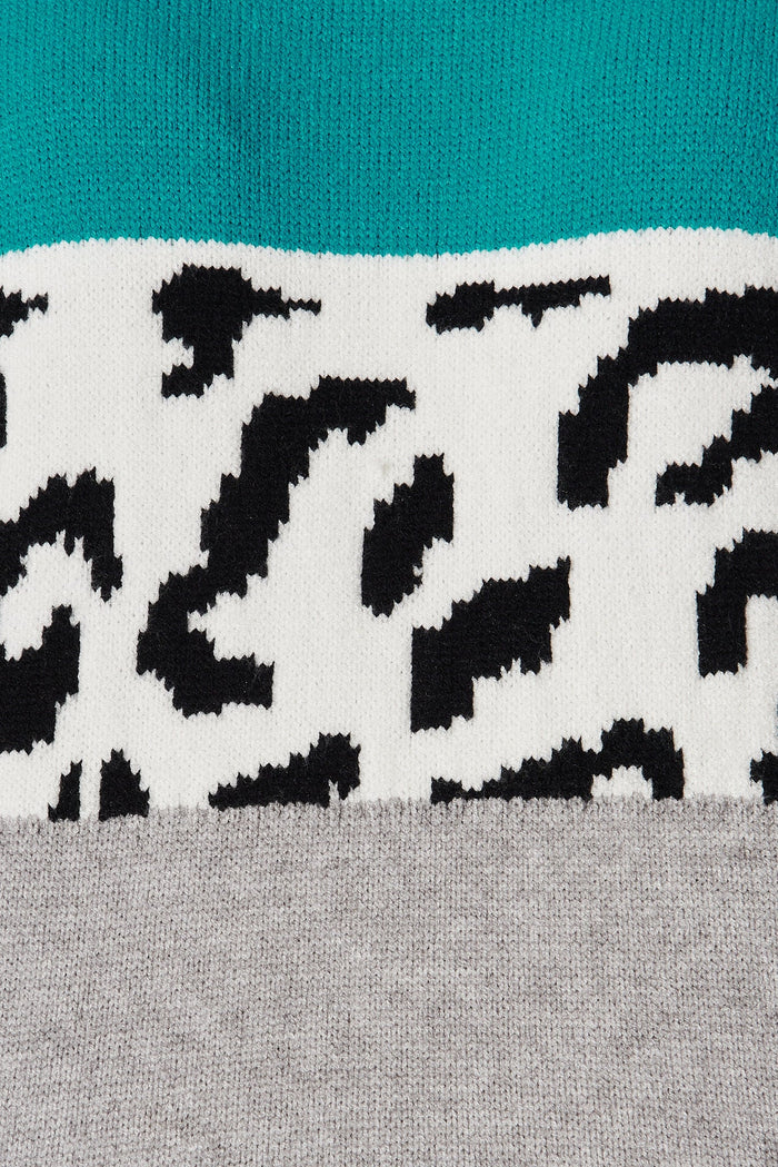 Lotte Colourblock Knit In Blue Grey With Leopard Print Wool Blend - fabric