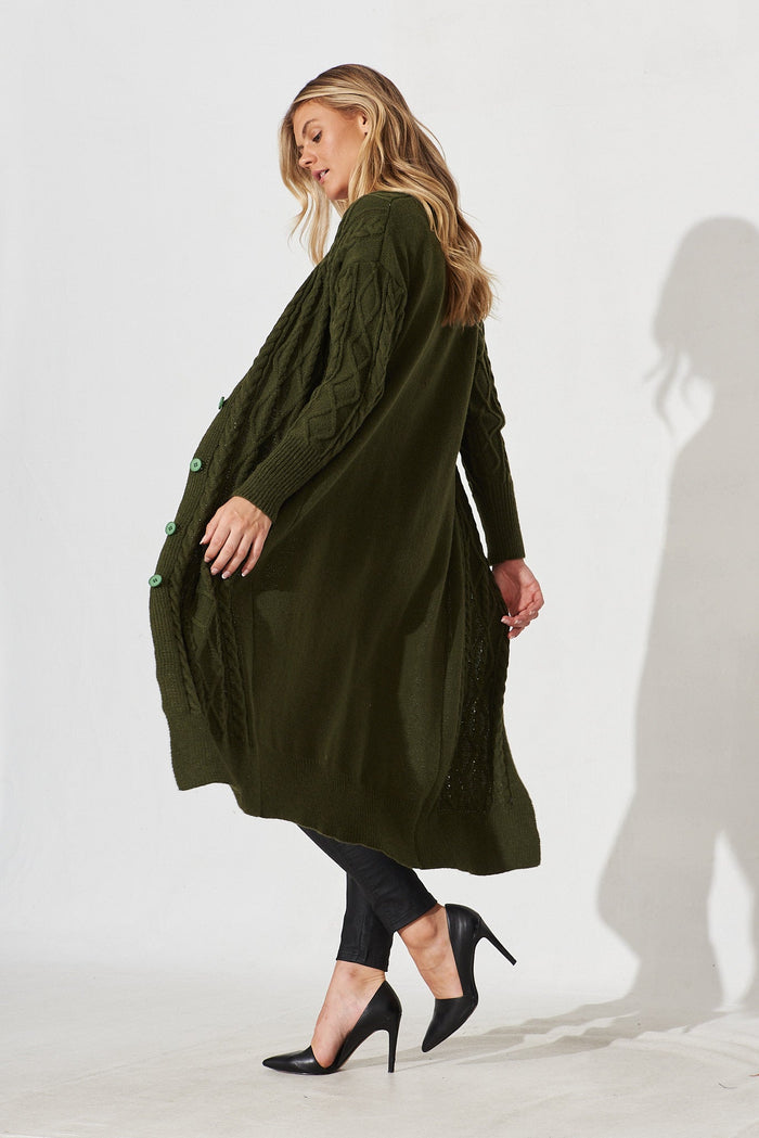 Perla Knit Cardigan In Green Wool Blend - side