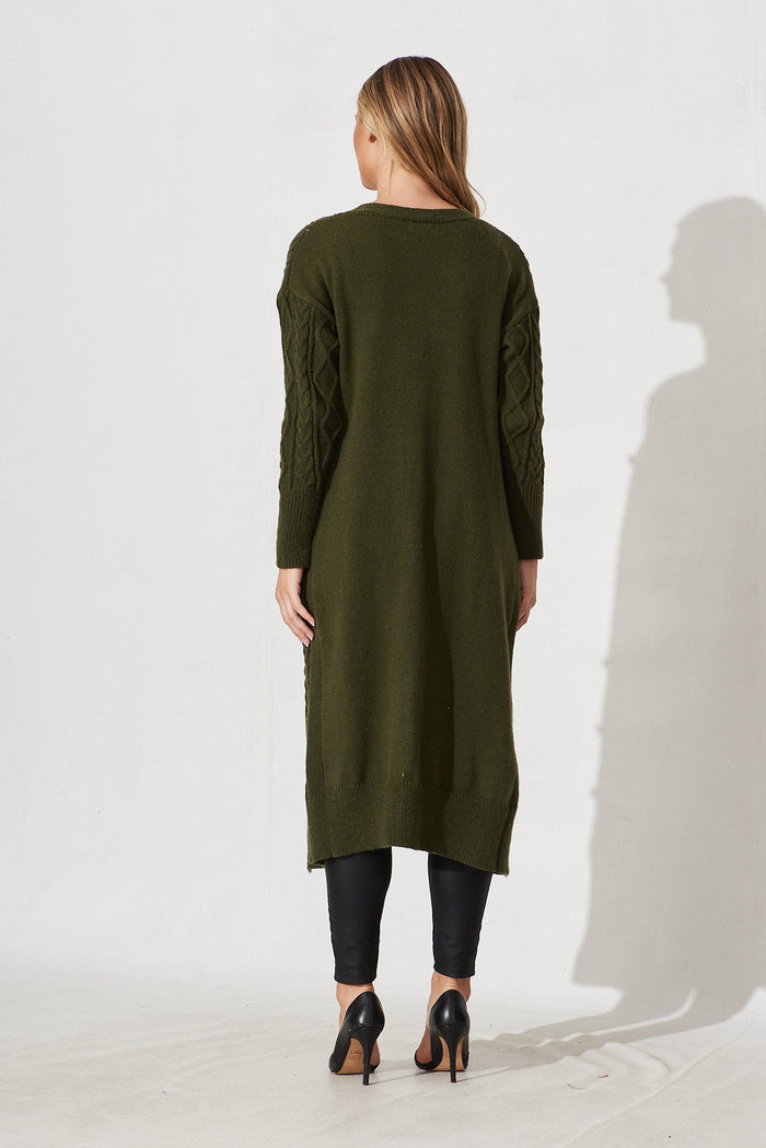 Perla Knit Cardigan In Green Wool Blend - back