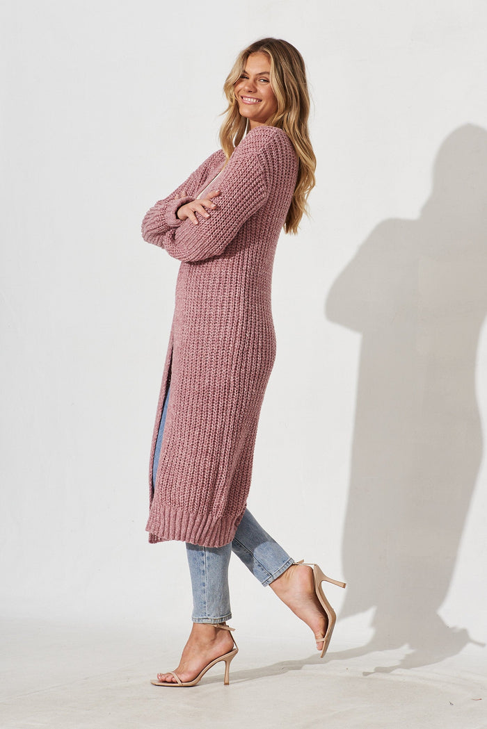 Marilla Knit Cardigan In Pink Marle Wool Blend - side