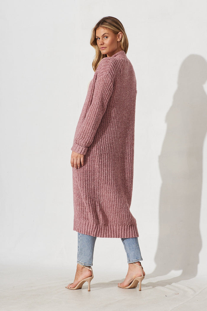 Marilla Knit Cardigan In Pink Marle Wool Blend - back