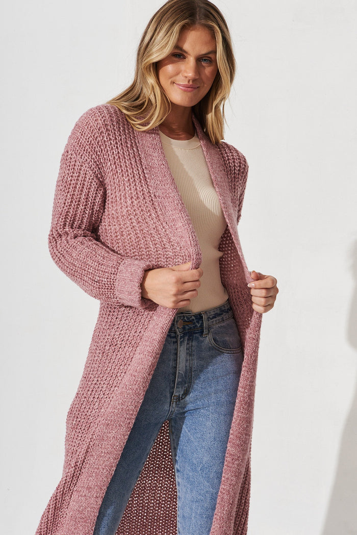 Marilla Knit Cardigan In Pink Marle Wool Blend - front