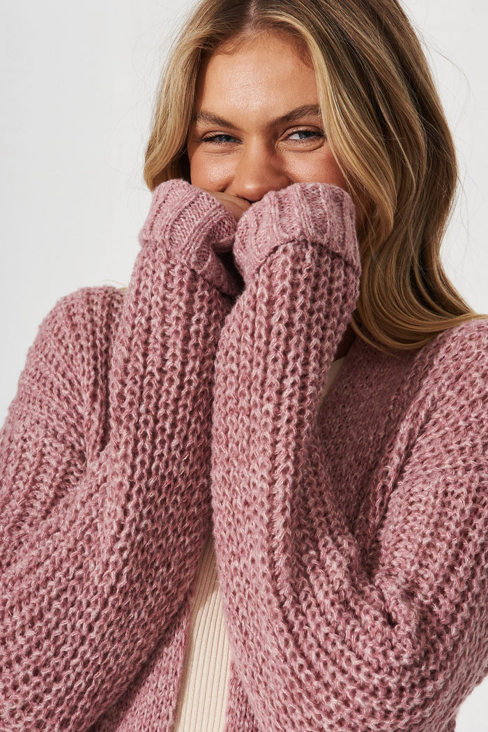 Marilla Knit Cardigan In Pink Marle Wool Blend - detail