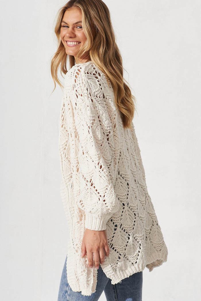 Suzano Knit Cardigan In White Wool Blend - side