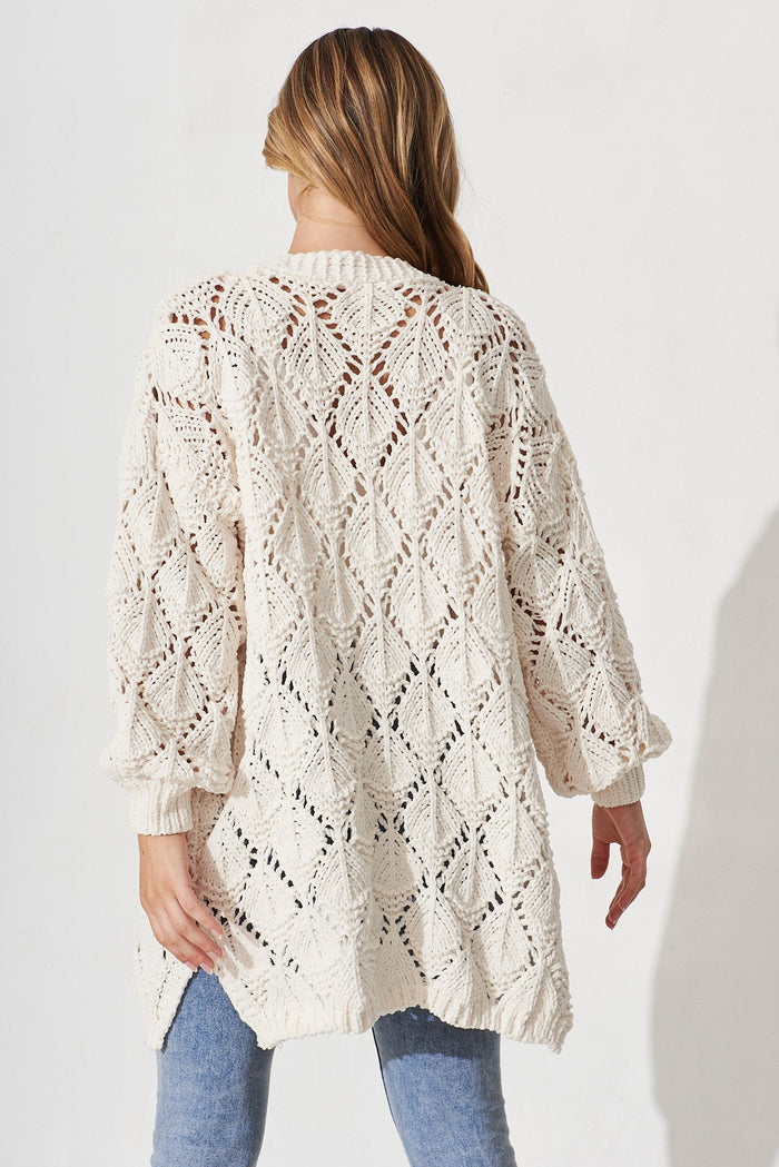 Suzano Knit Cardigan In White Wool Blend - back