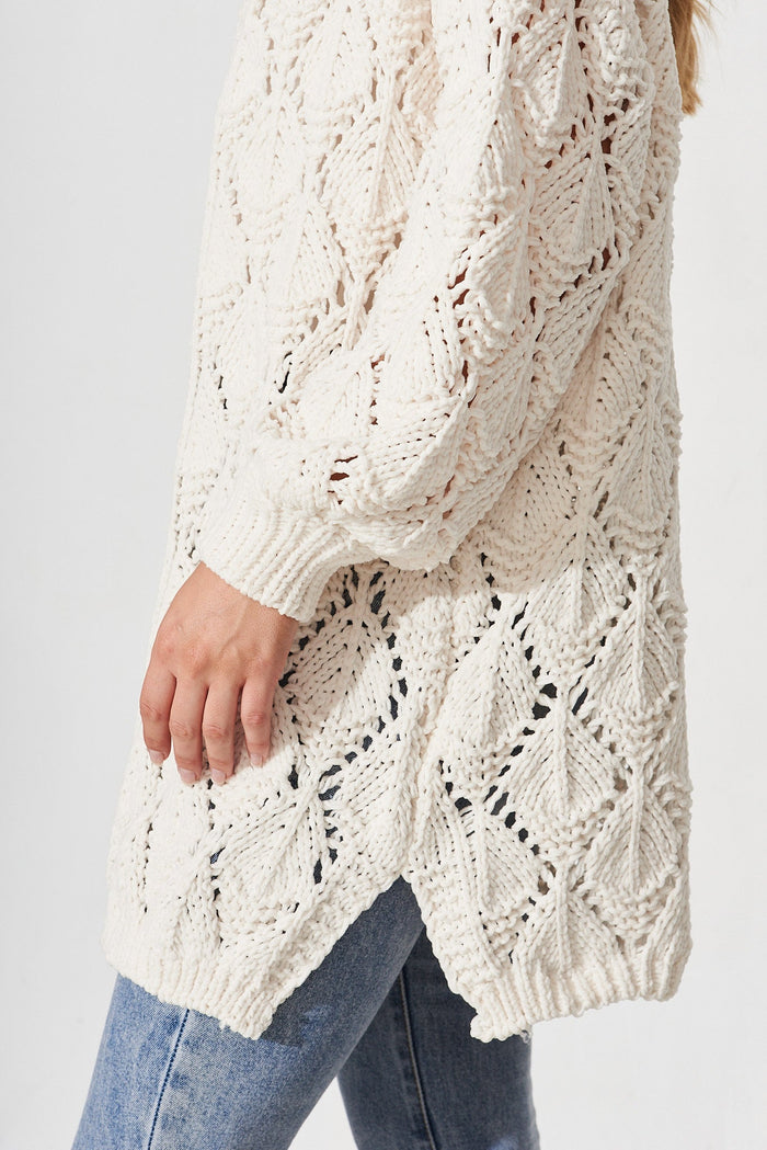 Suzano Knit Cardigan In White Wool Blend - detail