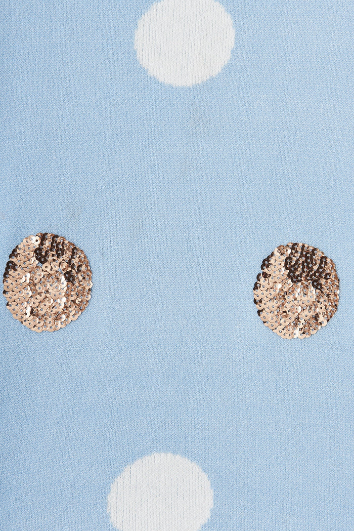 Almeria Knit In Blue With Sequin Spot Wool Blend - fabric