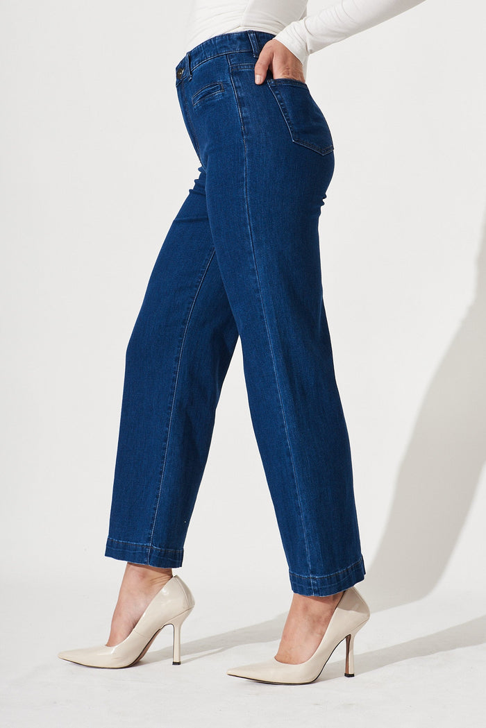 Waverley Denim In Dark Blue Cotton Blend - side