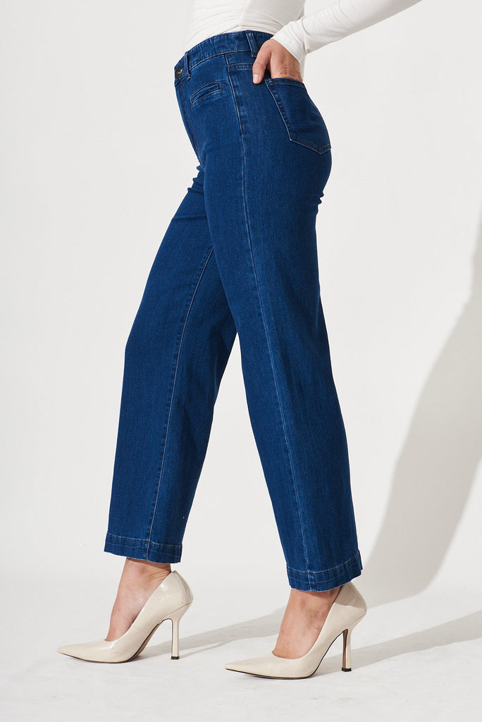 Waverley Denim In Dark Blue Cotton Blend - side