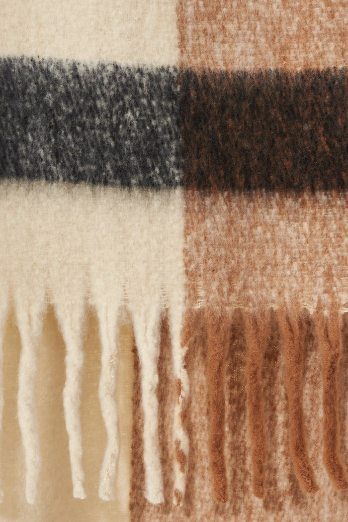 August + Delilah Brooklyn Oversized Knit Scarf In Multi Brown Check - fabric