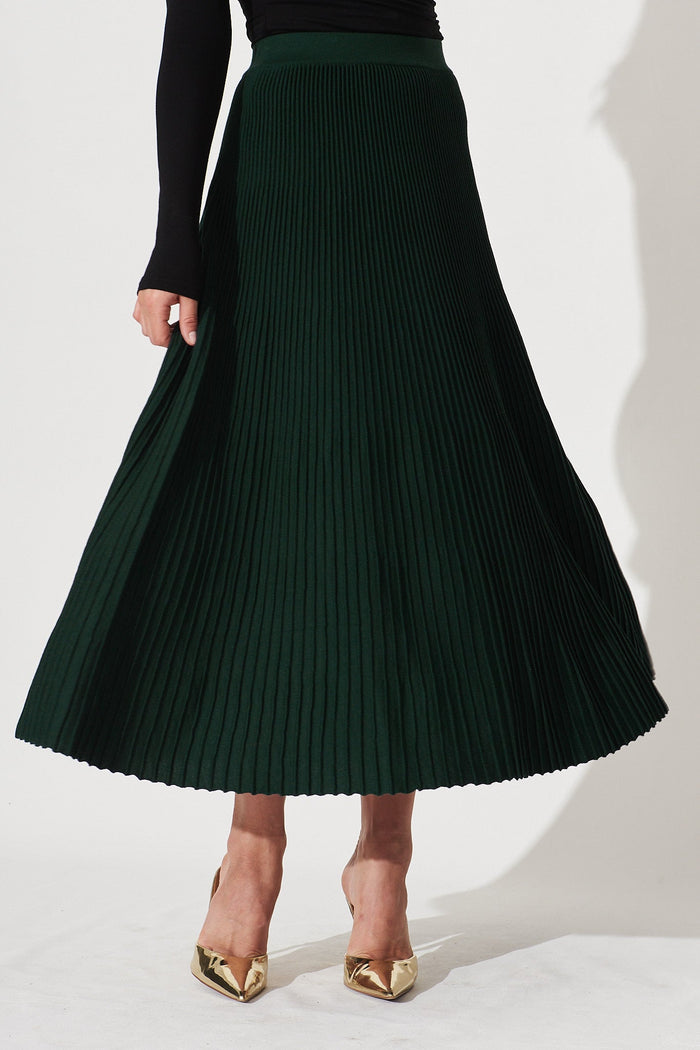 Honeycup Knit Skirt In Emerald Green Cotton Blend - front