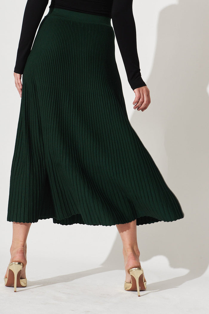 Honeycup Knit Skirt In Emerald Green Cotton Blend - back