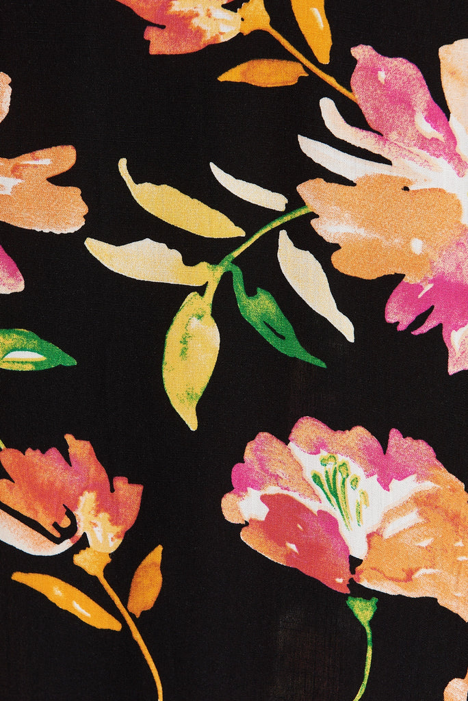 Francy Midi Shirt Dress In Black With Apricot Floral - fabric