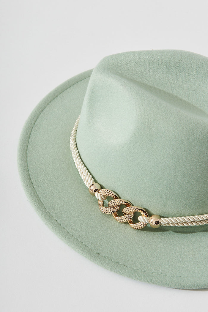 August + Delilah Montpellier Fedora In Mint With Gold Trim - St Frock (Dev)