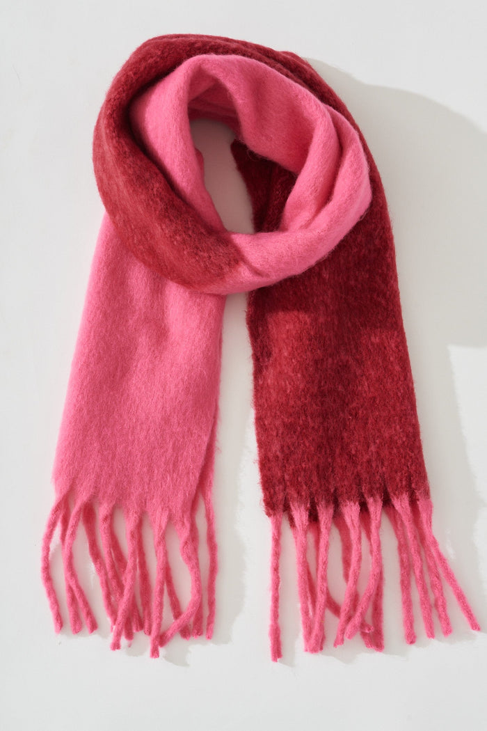 August + Delilah Nazaire Dual Tone Knit Scarf In Red And Pink - flatlay