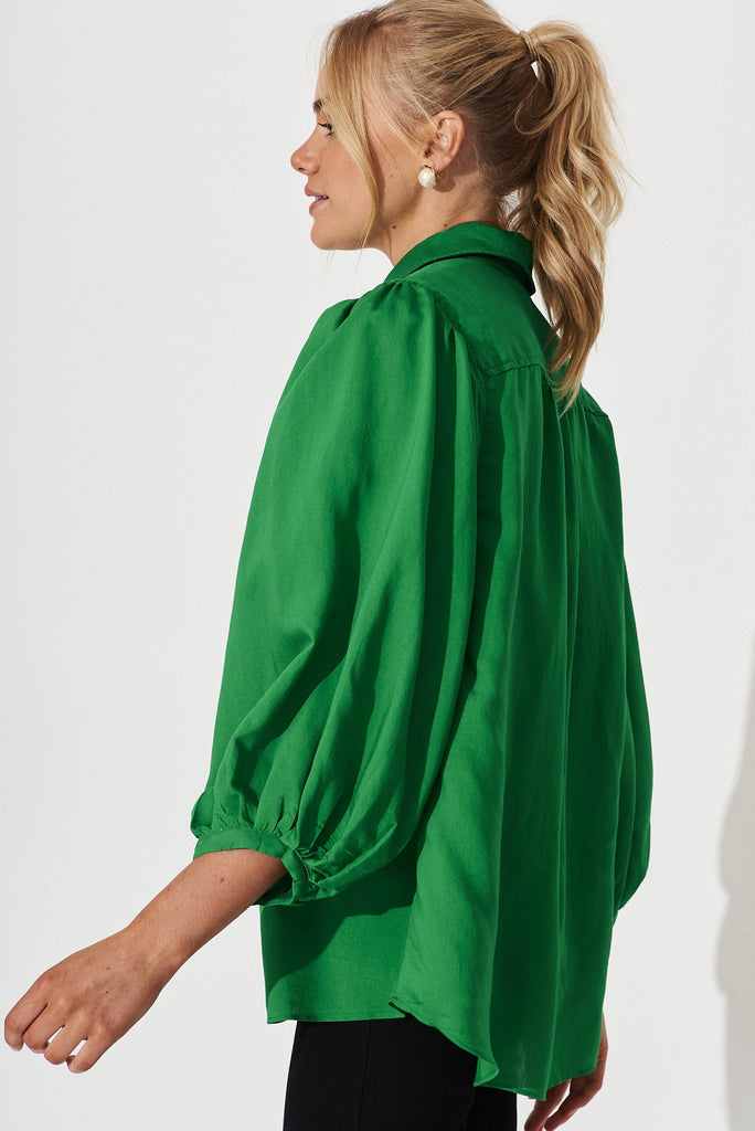 Doris Shirt In Green Cotton Blend - side