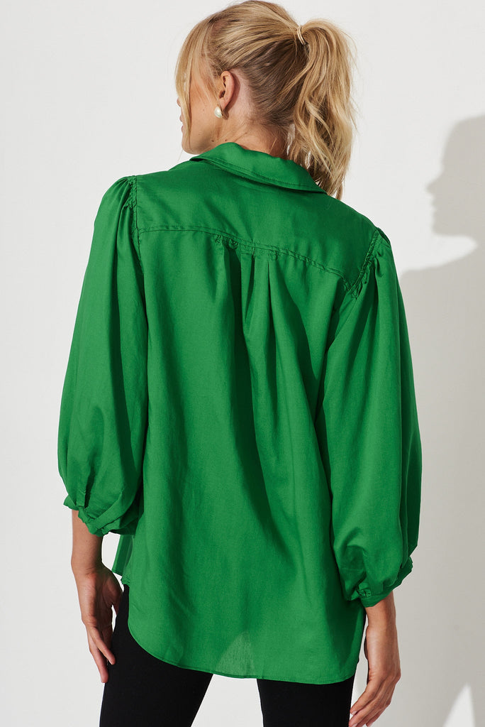 Doris Shirt In Green Cotton Blend - back