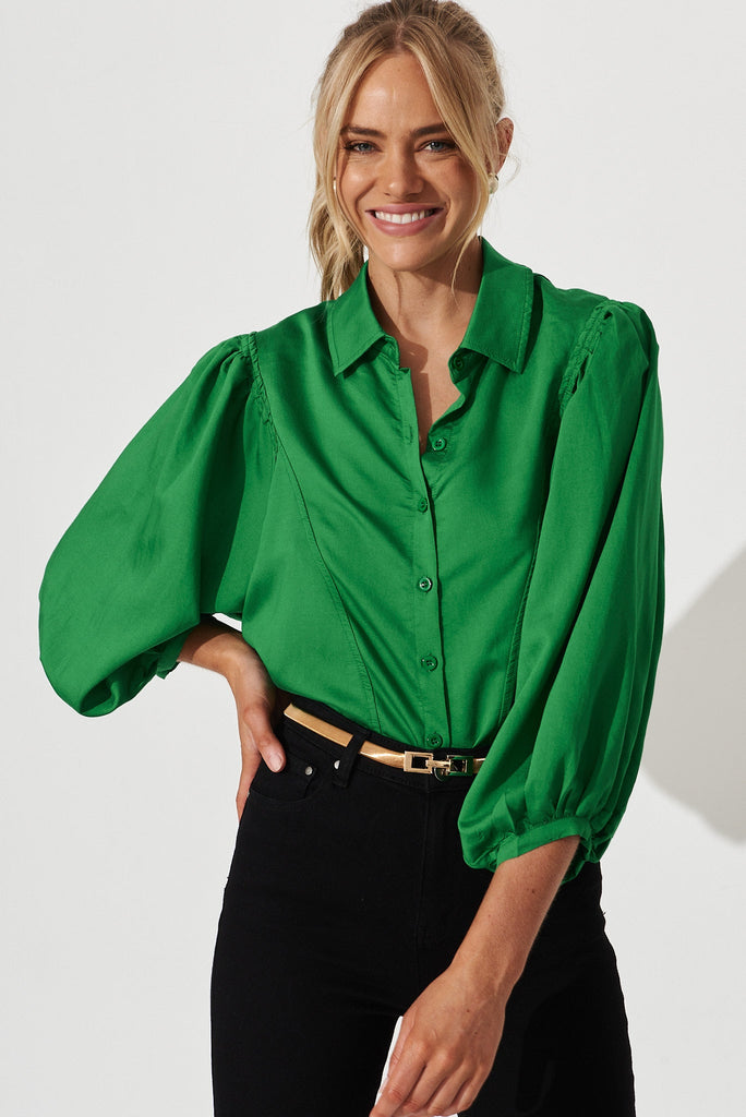 Doris Shirt In Green Cotton Blend - front