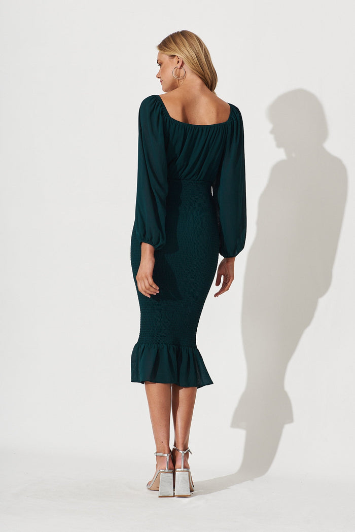 Bernadine Midi Dress In Emerald Green Chiffon - St Frock (Dev)