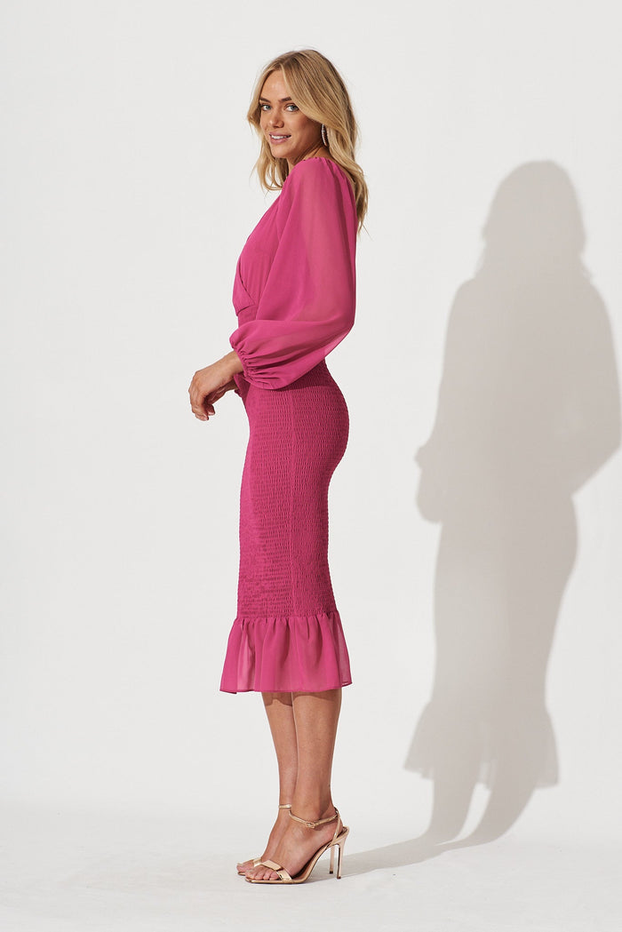 Bernadine Midi Dress In Hot Pink Chiffon - St Frock (Dev)